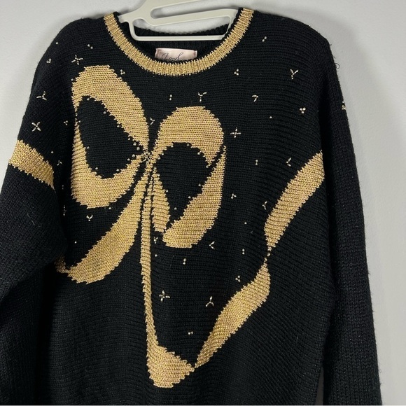 Vintage Jaclyn Smith Gold Bow with Beads Sweater Large - Picture 2 of 4
